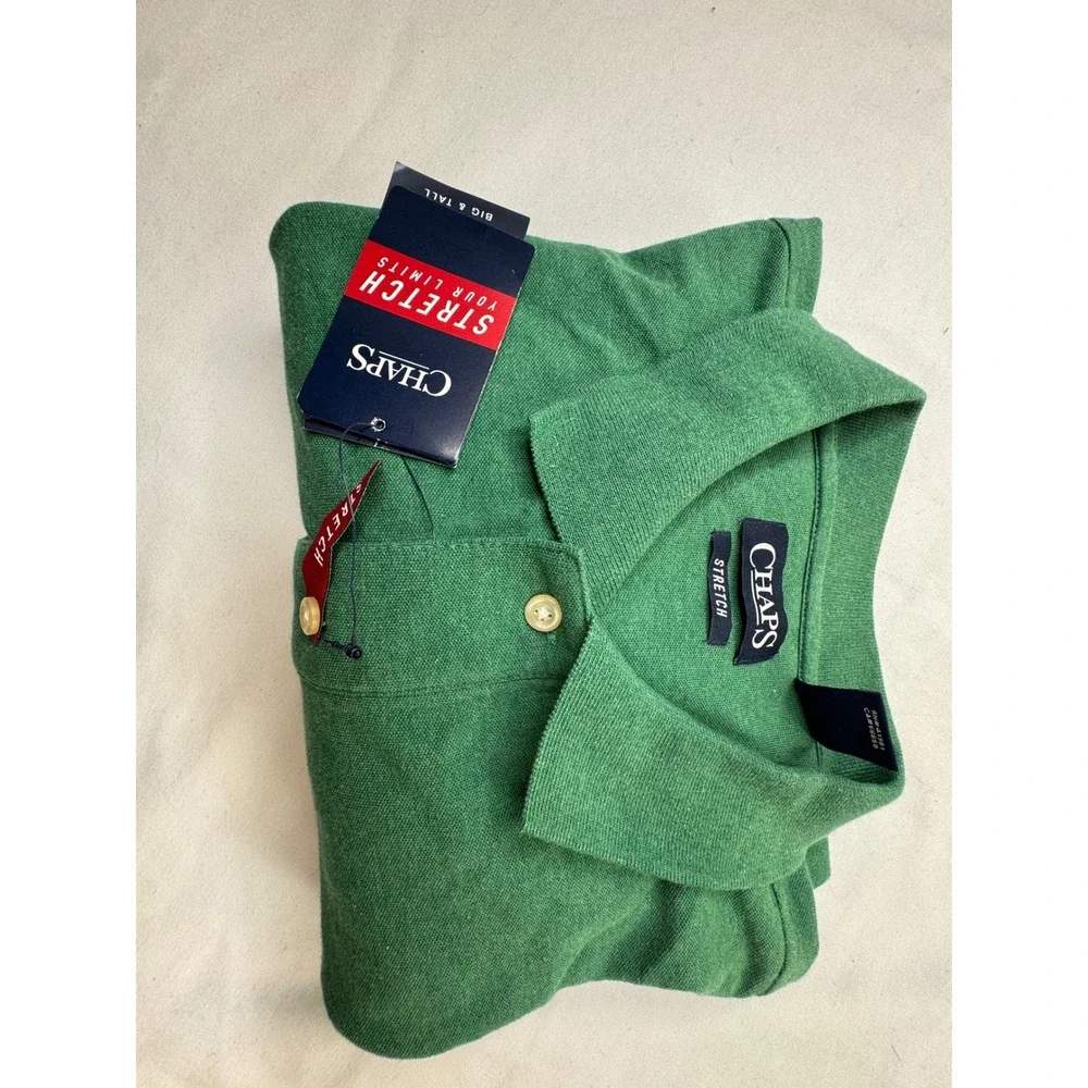 Chaps Mens Big &‎ Tall Stretch Polo Shirt Green Heather 2XB Preppy Old Money NWT